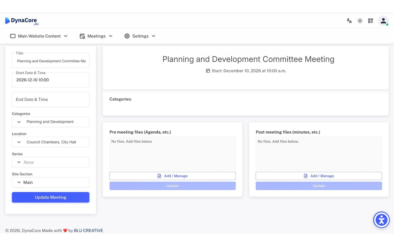 DynaCore meeting editor for a planning committee meeting